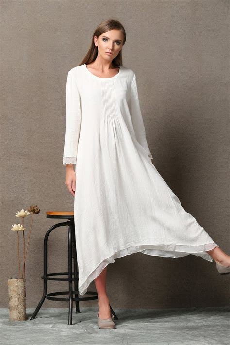 White Dress Women Lagenlook Layered Linen Chiffon Etsy New Zealand