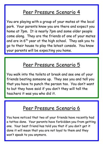 Peer Pressure Scenario Cards By Lmcd1206 Teaching Resources Tes
