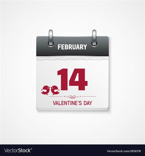Valentines Day Calendar 14 February Date Vector Image