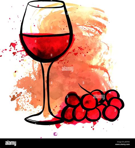 Vector Drawing Of Red Wine Glass On Watercolor Texture Stock Vector Image And Art Alamy