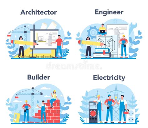 Architecting And Building Profession Set Construction And Engineering