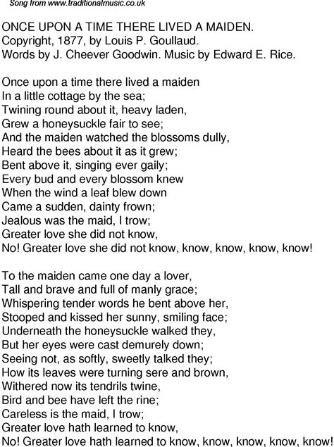 Old Time Song Lyrics For 33 Once Upon A Time There Lived A Maiden