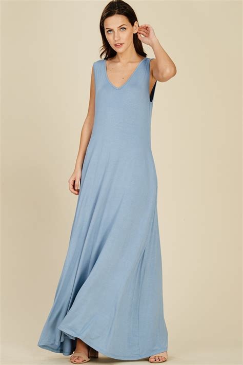 Reversible Sleeveless Maxi Dress Style D5394 Knit Dress Featuring Solid Sleeveless Scoop Neck