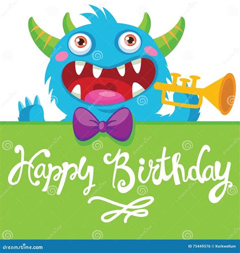 Cartoon Monster Vector Illustration Funny Birthday Greeting Card