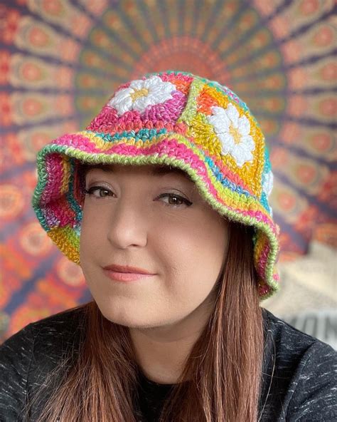 Daisy Bucket Hat Rainbow Crochet Festival Hat Boho Hippie Etsy