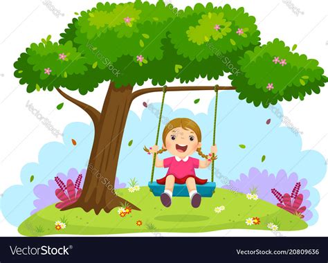 Girl Swinging On A Swing Under The Tree Royalty Free Vector