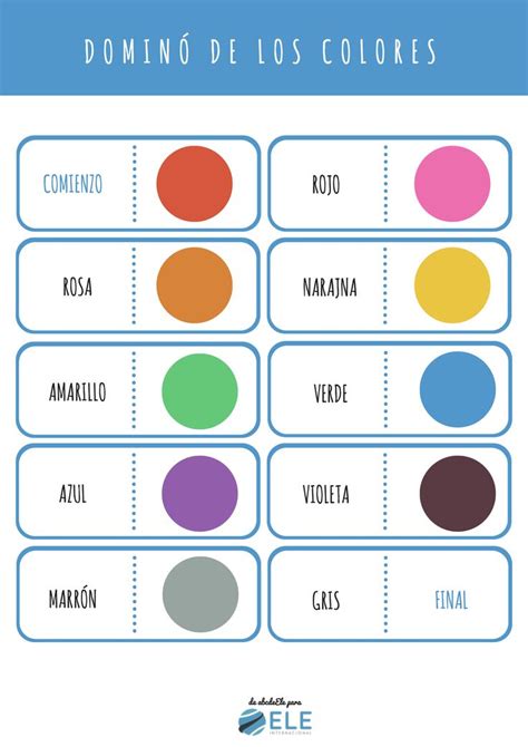 Los Colores En Español Colours In Spanish Domino Colors In Spanish