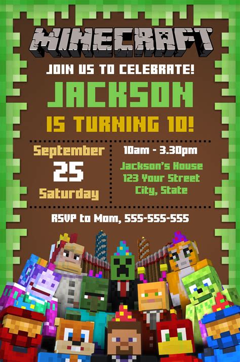 Custom Minecraft Invitation Personalized Minecraft Party Invites