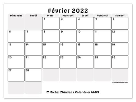 Calendrier “44ds” Février 2022 à Imprimer Michel Zbinden Fr