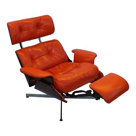 Rare Mid Century Modern Eames Style Recliner Hermes Orange Leather Lounge Chair Chairish