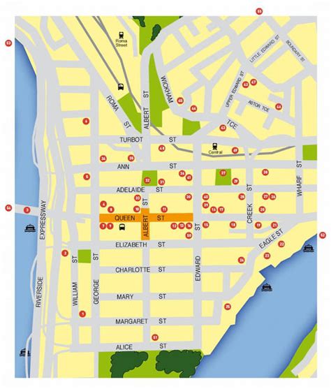 All places, streets and buildings photos from satellite. Stadtplan von Brisbane | Detaillierte gedruckte Karten von ...