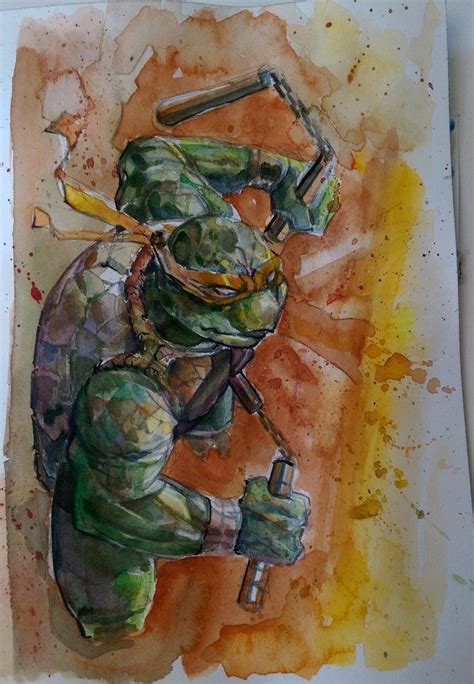 Michelangelo Tmnt Watercolor By Dreamflux1 Turtle Watercolor