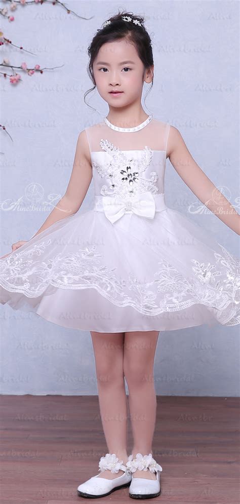 wihte lace illusion neckline sleeveless flower girl dresses fgs029 alinebridal