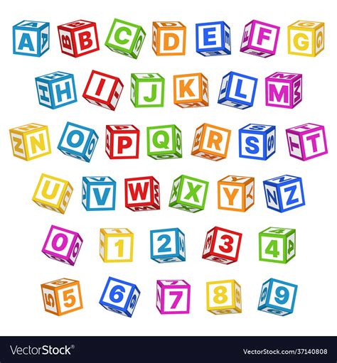 Letter Blocks Font 3d Children Toys English Vector Image