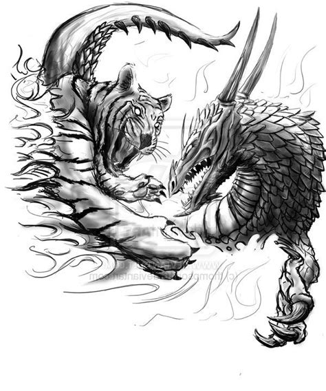 Dragon And Tiger Tattoo Tiger Vs Dragon Tattoo Design By Thompson46  01 Aug 2009 21 55 205k