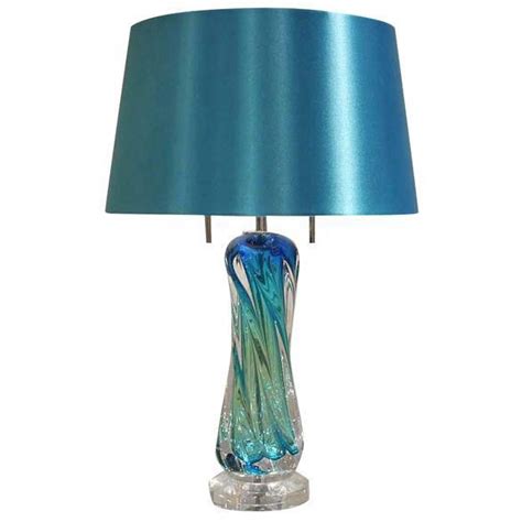 Turquoise Blue Glass Lamp With Shade On 220 Blue Glass