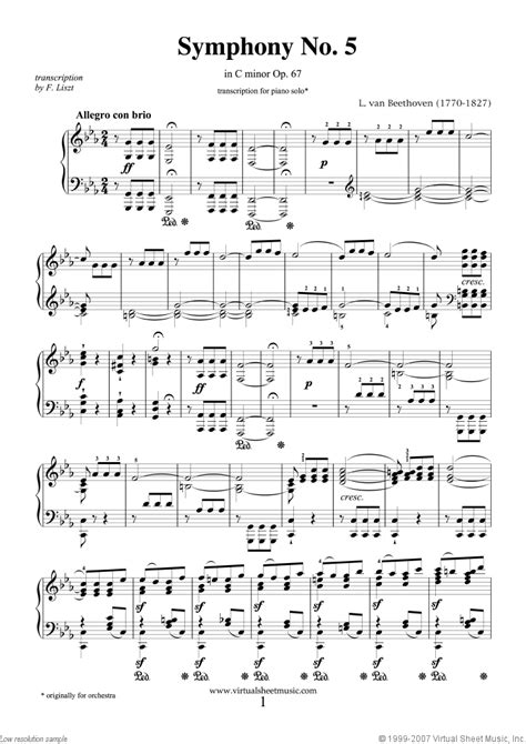 Free Sheet Music Beethoven Ludwig Van Op 67 S4645 Symphony No5 In C Minor Piano Solo