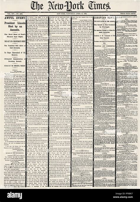 lincoln assassination 1865 nfront page of the new york times 15 april 1865 announcing