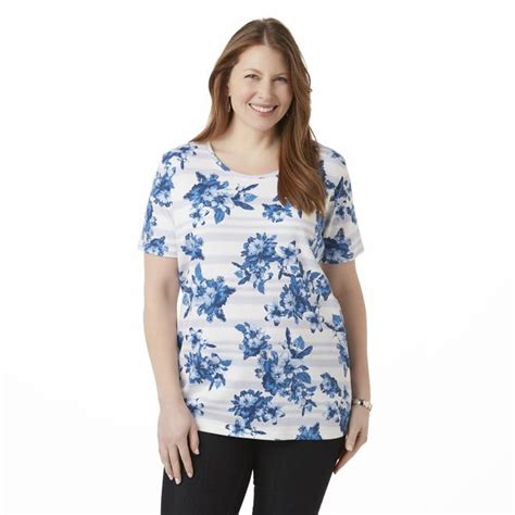 Laura Scott Womens Plus Crew Neck T Shirt Floral