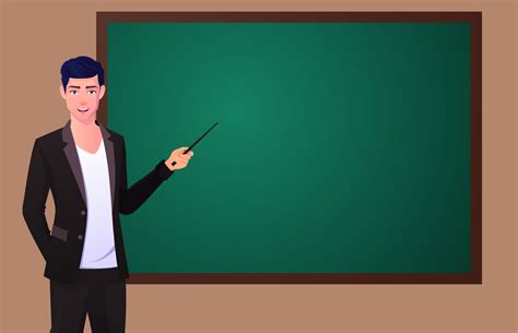 Man Pointing At Black Board With A Stick Teacher Standing In Front Of