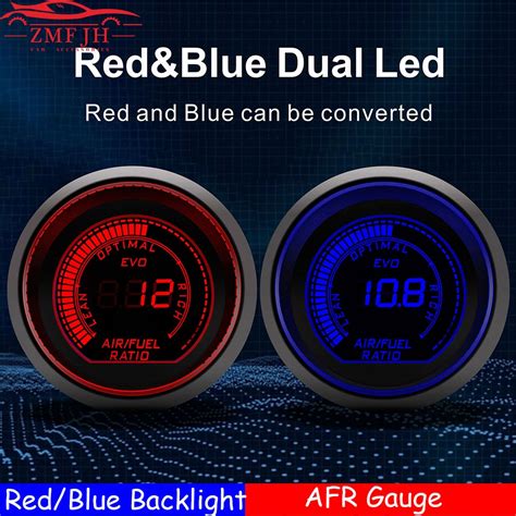 2 52mm Air Fuel Ratio Gauge Monitor Elec Gauge Blue Red Led Display