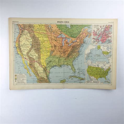 French Vintage United States Lithograph 1920s États Unis Map Etsy
