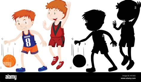 Two Boys Playing Basketball Illustration Stock Vector Image And Art Alamy