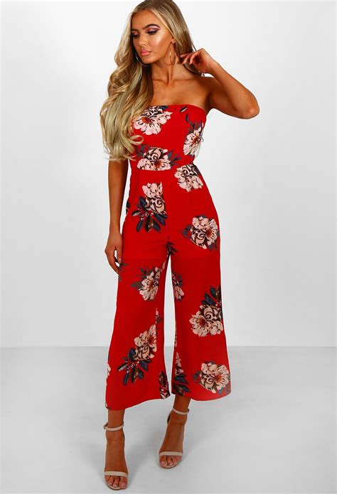 First Kiss Red Multi Floral Bandeau Jumpsuit 6 Womens Long Jumpsuit Jumpsuits For Women