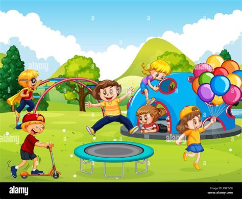 Kids Playing In Playground Illustration Stock Vector Image And Art Alamy