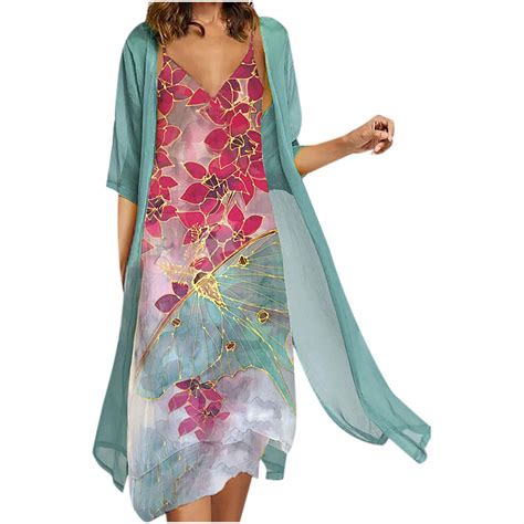 New Years Dealswomail Womens Summer Dresses Flowy Floral Print Two Piece Set Chiffon Dress