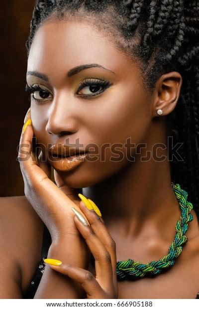 Close Studio Portrait Charming Young African Stock Photo 666905188