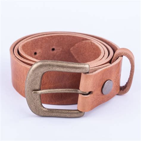 Mens Tan Leather Jeans Belt With Brushed Brass Buckle Hip And Waisted