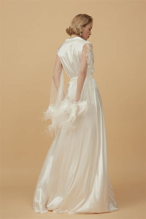Long Bridal Robe F Pure Silk Bridal Robe With Ostrich Etsy