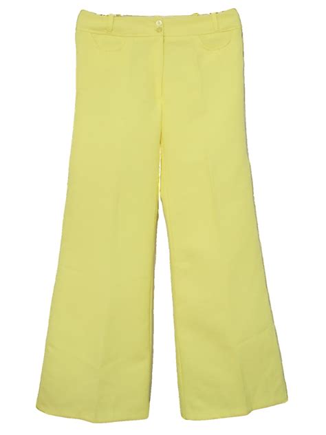 70s Retro Bellbottom Pants 70s Care Label Womens Lemon Yellow Solid