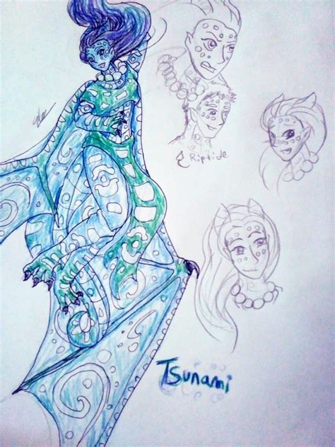 Humanized Tsunami From Wings Of Fire Hand Drawn Fire Drawing Dragon