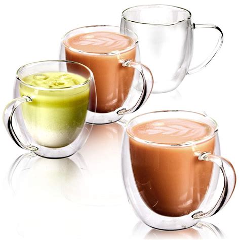 buy ezoware set of 4 double wall coffee mug set 8oz clear glass thermal insulated cups with