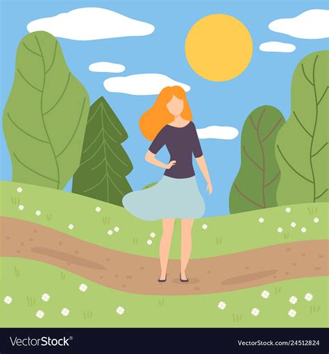 Young Woman Walking In Park Girl On Summer Season Vector Image