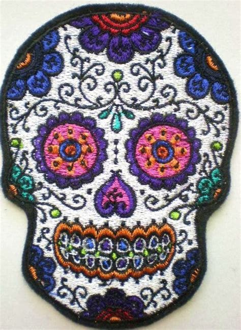 Embroidered Sugar Skull Applique Patch Day Of The Dead Etsy