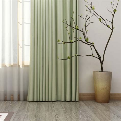 Solid Light Green Curtain Modern Silk Imitation Curtain Living Room