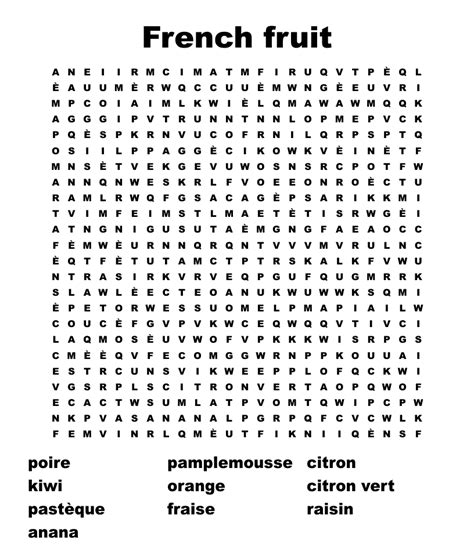 French Fruit Word Search Wordmint