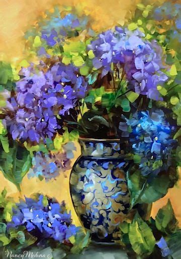 Blue Summer Hydrangeas By Nancy Medina X Oil On Archival Panel
