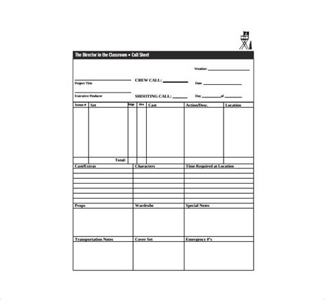 call sheet templates  sample  format