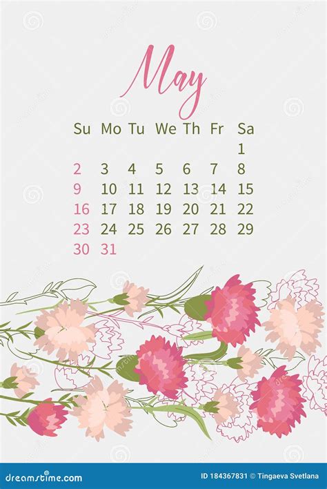 Flower Calendar 2021 With Bouquets Of Flowers Stock Vector