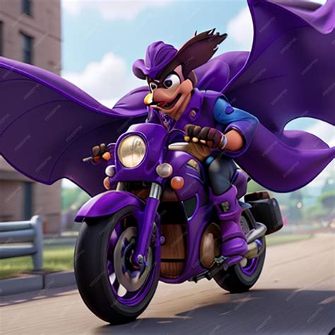 Premium Ai Image Darkwing Duck His Motorcycle A Blur Of Speed The