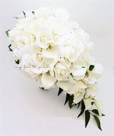 Cascade Bridal Bouquet Real Touch Gardenia White Roses Calla Lilies