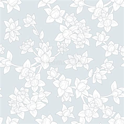 Seamless Floral Pattern With Black Outline On The White Backdrop Stock