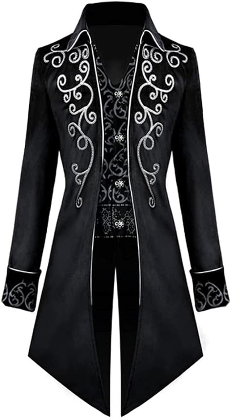 Mens Steampunk Vintage Tailcoat Jacket Embroidery Velvet Gothic