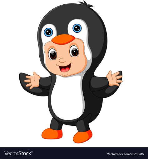 Cute Boy Cartoon Wearing Penguin Costume Vector Image