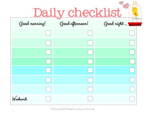 Printable Daily Checklist Template
