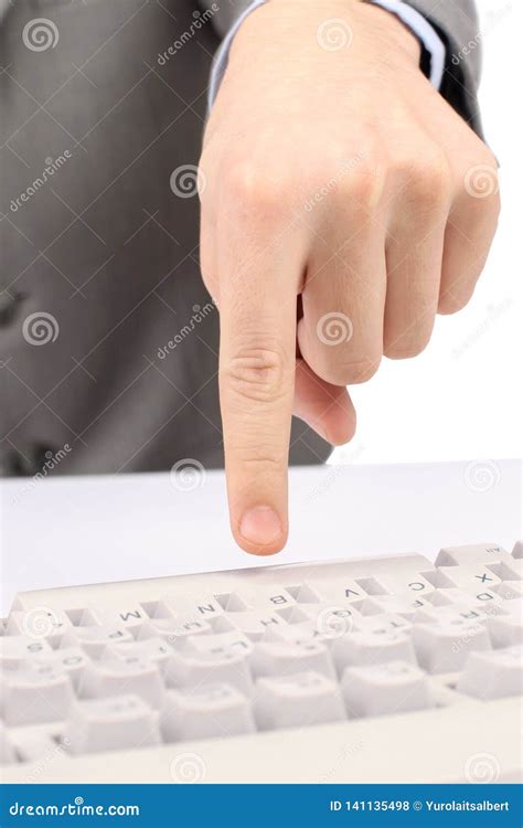 Close Upmen S Finger Pressing A Key On The Computer Keyboard Stock